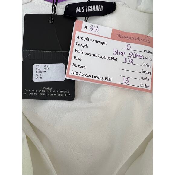 NWT Missguided Long Sleeve Asymmetrical Low Cut V Neck Bodycon White Dress 2 - Picture 6 of 6